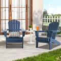 Dovecove Fierros 2-Piece Unfolding Ergonomics Adirondack Chair, All-Weather Adirondack Chair, Fire Pit Chair, in Blue | Wayfair
