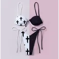 Maillot de bain deux pièces à lacets pour femmes Bikini à motif de lettres imprimées maillot de