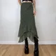 Jupe mi-longue à imprimé Floral pour femmes taille haute à volants vert armée S/M/L été