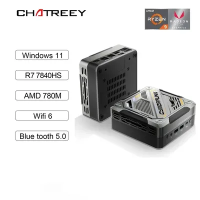 Chatreey-Mini PC AN3 avec éclairage coloré ordinateur de bureau de jeu Ryzen 7 7840HS 8845HS