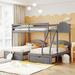 Velvet Triple Bunk Bed with Storage Drawers, Full Over Twin & Twin Bunk Bed for 3, w/Guardrails & Built-in Angle Ladder, Gray