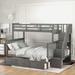 Twin Over Full Bunk Bed with Storage Drawer, Wood Bunk Beds with Stairway, Storage Shelf and Full-Length Guard Rail, Gray