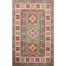 Green Geometric Kazak Oriental Foyer Rug Hand-Knotted Wool Carpet - 2'8" x 4'0"