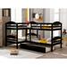 Twin Over Twin L-Shaped Bunk Bed with Trundle,Solid Pinewood Bunkbeds w/Safety Guardrails,4 in 1 Home Furniture Bedframe