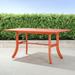 Red Brown Tropical Wood Dining Table Outdoor Patio Rectangular Dining Table with Curved Legs & Umbrella Hole for Outdoor Garden