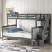 Stairway Bunk Bed Twin Over Full Size with Stairs Storage & Guardrails for Bedroom Dorm, Solid Wood Bunkbeds Frame for Kids