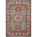 Green Geometric Kazak Oriental Foyer Rug Handmade Wool Carpet - 2'1" x 2'11"