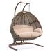 Wicker Hanging Double-Seat Swing Chair with Stand and Cushion