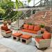 Ovios 6 Pieces Outdoor Patio Furniture Set Wicker Swivel Chair with Storage Box & Orange Red Cushion