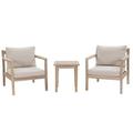 Linon Kori 3Pc Outdoor Chair & Table Set Beige Cushions in Whitewashed Acacia