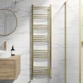 DuraTherm Heated Towel Rail Brushed Brass Bathroom Ladder Radiator Curved 1600 x 450mm Central Heating Towel Radiator Towel Warmer