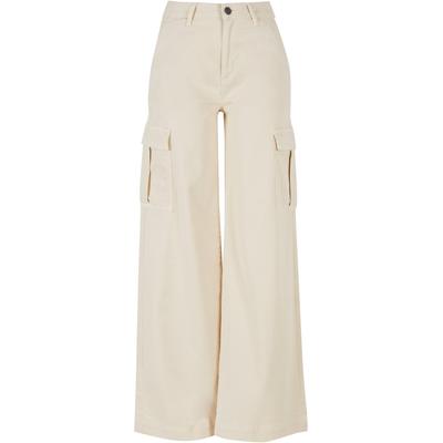 Stoffhose URBAN CLASSICS "Urban Classics Damen", Damen, Gr. 31, Normalgrößen, beige (sandweiß), 98% Baumwolle, 2% Elasthan, unifarben, loose fit, Hosen Image