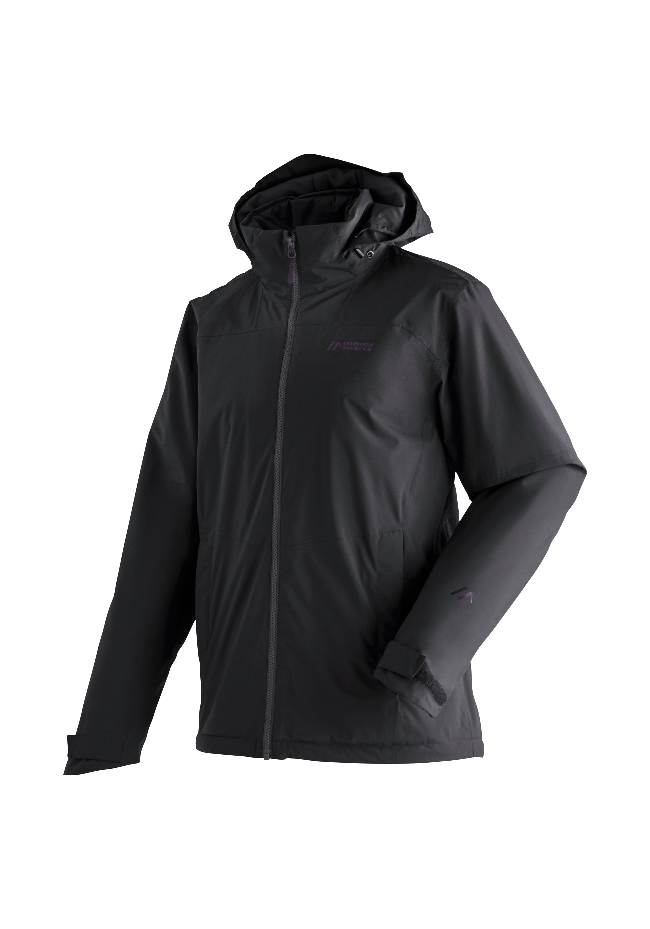 Regenjacke MAIER SPORTS "Metor Therm Rec M", Herren, Gr. 52, schwarz, 100% Polyester, Rundhals, Jacken Regenjacke, warme Herren Jacke mit Kapuze, Winterjacke wasserdicht atmungsaktiv