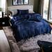 Alwyn Home Silk Like Satin Duvet covers soft Lightweight 3 Pieces Silky Bedding w/ Zipper Closure Microfiber in Blue | Wayfair