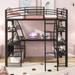 Twin Metal Loft Bed with L-Shaped Desk & Shelves, High Junior Loft Bed w/USB Ports & Wireless Charging for Kids Boys Girls,Black