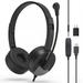 USB Headsets with Microphone Noise Cancelling PC Headphone with 3.5mm USB Jack Stereo Headsets with Adjustable Headband Wire Computer Earphone for Business Chat Gaming Teaching