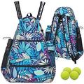 ACOSEN Tennis Bag Tennis Backpack - Large Tennis Bags for Women and Men to Hold Tennis Racket Pickleball Paddles Badminton Racquet Squash Racquet Balls and Other Accessories (Green Floral)