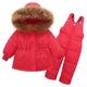 Toddler Snow Suit Winter Drawstring Puffer Jacket with Snow Pants Kids Clothing Outfit 2 Piece Set 2-3 Years Red
