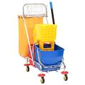 vidaXL Efficient Cleaning Trolley with Durable Construction, Double Bucket System, Removable Wringer, Ample Storage, Easy Mobility