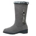 MEECHI Women's Ankle Boots With Tassels Retro Western Cowboy Boots Suede Short Wedge Heel Boots Warm Plush Snow Boots Autumn Winter Cotton Shoes (Color : Grey, Size : 4 UK)