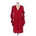 Amanda Uprichard Casual Dress - DropWaist Plunge 3/4 sleeves: Red Print Dresses - Women's Size Small