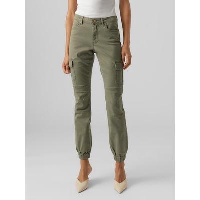 Cargohose VERO MODA "VMIVY MR ANKLE CARGO PANTS NOOS", Damen, Gr. L (40), Länge 32, grün (ivy grün), Web, Obermaterial: 98% Baumwolle, 2% Elasthan, unifarben, modisch, skinny fit, Hosen, Topseller Image