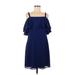 Eliza J Casual Dress - Party Cold Shoulder Short sleeves: Blue Print Dresses - Women's Size 8