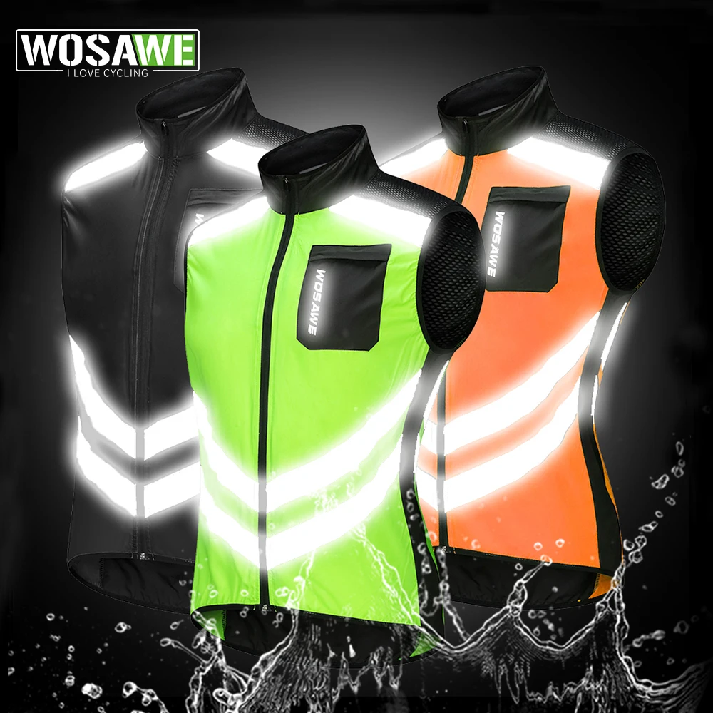 WOSAWE gilets de cyclisme gilet de sécurité de nuit vêtements de sport de vélo en plein air course maillot respirant pour hommes femmes vélo vent manteau