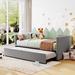 Twin Size Upholstered Daybed with Pop up Trundle, Wooden Sofa Bed Frame with Wood Slat Support for Bedroom, Living Room