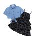 Rovga Girls Outfit Set Kids Denim Jacket Polka Dot Slip Layered Dress Set Outfits For 4-5 Years