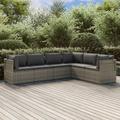 Gecheer 6 Piece Patio Set with Cushions Gray Poly Rattan