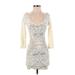 Bebe Casual Dress - Bodycon Plunge 3/4 sleeves: Ivory Dresses - Women's Size P
