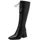 CouieCuies Lace Up Knee High Boots For Women Block Heel Lace Up Boots Ladies Fashion Boots Slip Toe
