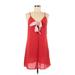 Shein Casual Dress - Mini V Neck Sleeveless: Red Solid Dresses - Women's Size Medium