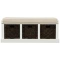 Rosalind Wheeler Briayan Drawers Storage Bench Linen/Upholstered, Wicker in Black/Brown | Wayfair 082359A8B3EE47F195D1917B83F2F228