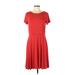 Ann Taylor LOFT Casual Dress - A-Line Scoop Neck Short sleeves: Red Print Dresses - Women's Size 6