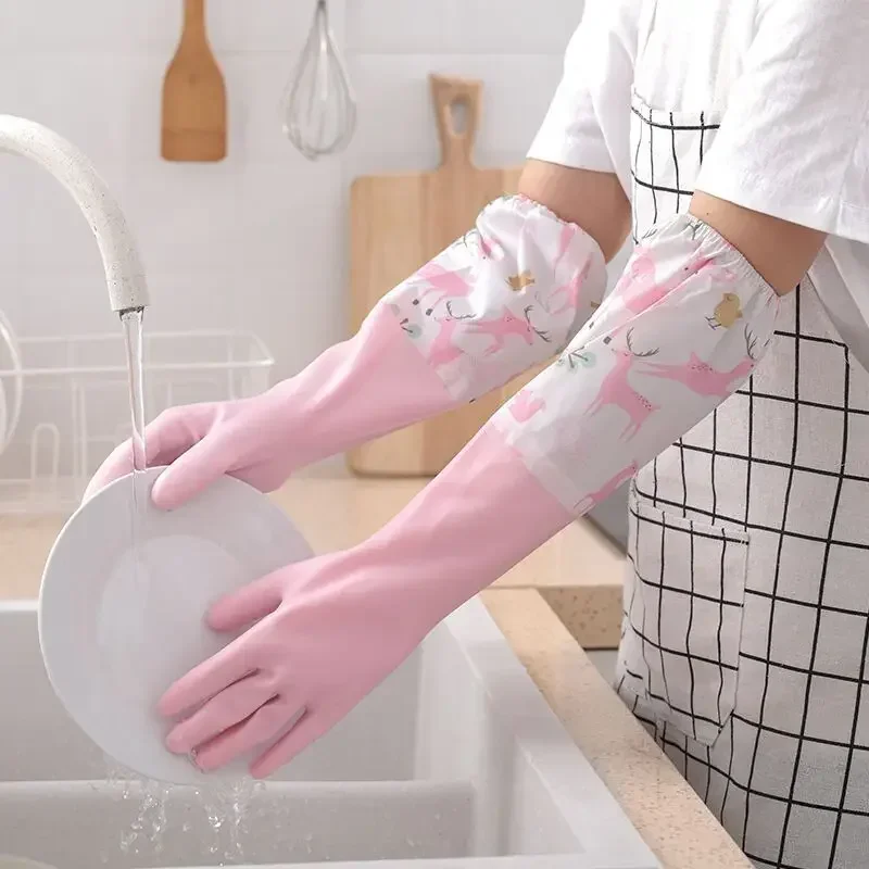 Gants de vaisselle en caoutchouc chaud imperméable cuisine lavage de la vaisselle gants de travaux ménagers gants de nettoyage imperméables pour femmes