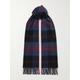 Johnstons of Elgin - Fringed Checked Cashmere Scarf - Navy