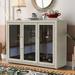 Modern Storage Cabinet with 3 Tempered Glass Doors and Adjustable Shelf, Multifunctional Display Cabinet Buffet Sideboard