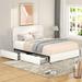 Queen Size Ivory Boucle Upholstered Platform Bed with 4 Storage Drawers, Curved Stitched Tufted Headboard