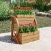 Wooden Wagon Wheel Double-Tier Planter Outdoor Garden Decor Plant Flower Holder Stand Brown