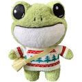 KIRIGAMI Frog Plush 11.8-inch Frog Stuffed Animal Toy Soft Cute Variety Cartoon Green Frog Plushie with Cloths and Bag Standing Stuffed Frog Gift for Kids Girls Boys