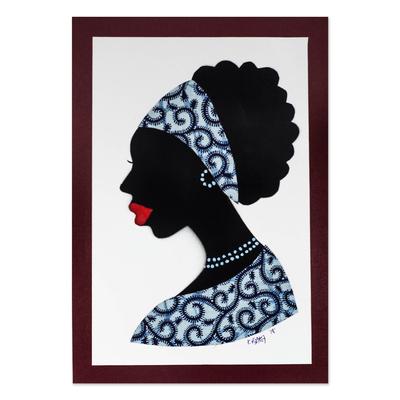 Mansah in Blue,'Signed African Woman Painting in Blue from Ghana'