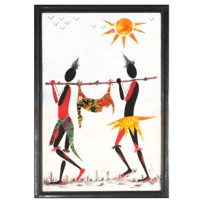 Hunters,'Signed Batik Cotton Wall Art of Two Hunters from Ghana'