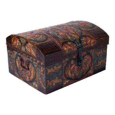 'Autumn Leaves' - Artisan Crafted Leather Jewelry Box with Wrought Iron