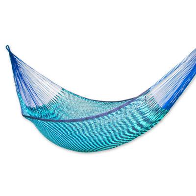 'Riviera Sapphire' (double) - Fair Trade Blue Cotton Striped Rope Hammock