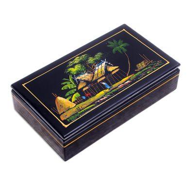 Countryside Life,'Scenic Lacquerware Wood Box from Thailand'