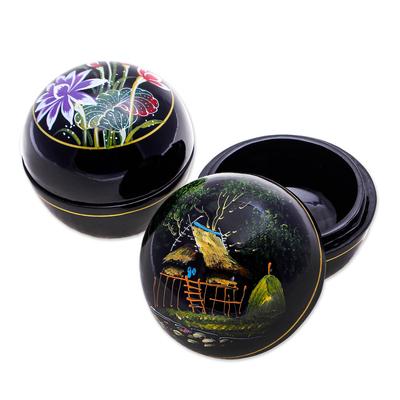 Countryside Scenes,'Hand-Painted Thai Lacquerware Boxes (Pair)'