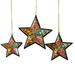 Starry Floral,'Artisan Crafted Papier Mache Star Ornaments (Set of 3)'