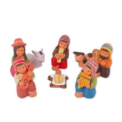 'Hand-Painted Ceramic Andean Nativity Scene (9 Pieces)'